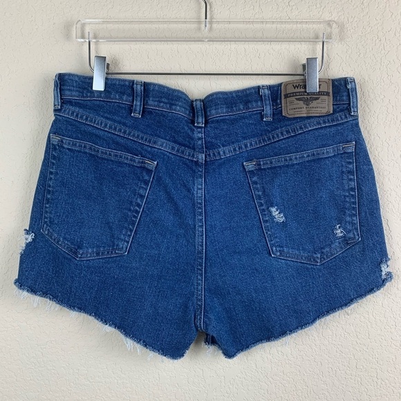 WRANGLER Distressed Denim High Rise Cut Offs Sz L - Picture 7 of 10